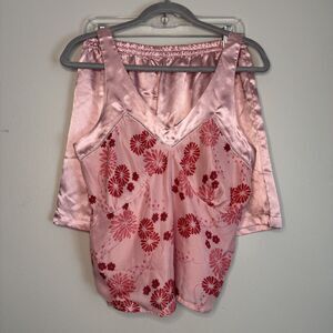 Y2K Satin Pajama Set Pink Tank Top Shorts 2 Piece Vintage Large Floral Coquette